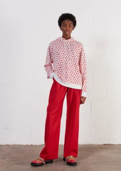 House Of Holland Merino Wool Red And White Heart Print Hoodie