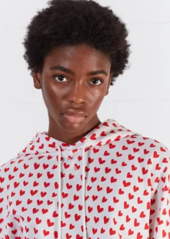 House Of Holland Merino Wool Red And White Heart Print Hoodie