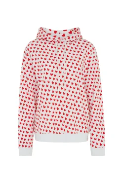 House Of Holland Merino Wool Red And White Heart Print Hoodie