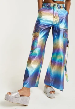 House Of Holland Metallic Rainbow Cargo Trousers