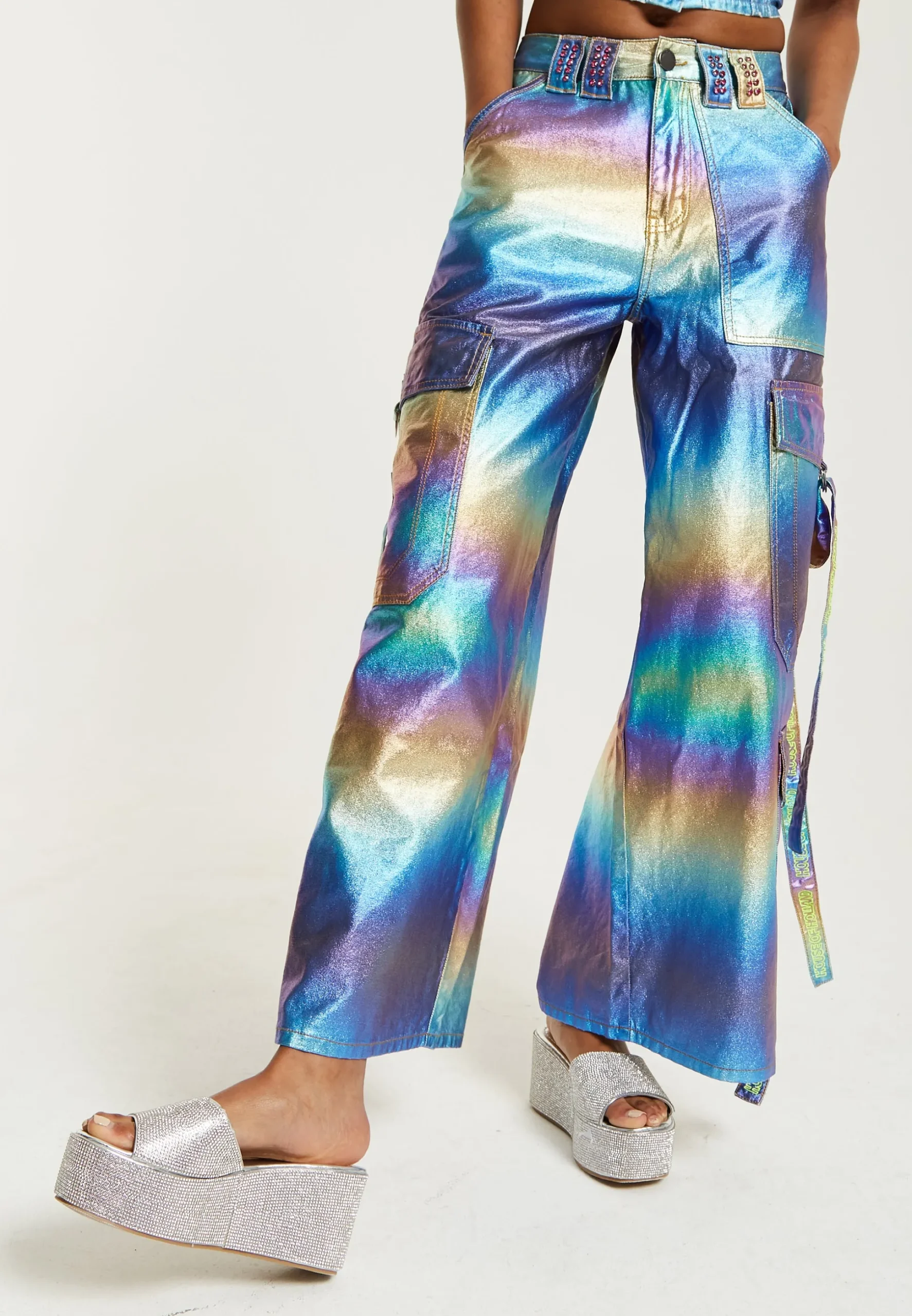 House Of Holland Metallic Rainbow Cargo Trousers