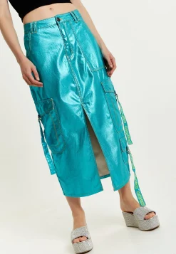House Of Holland Metallic Blue Midi Skirt