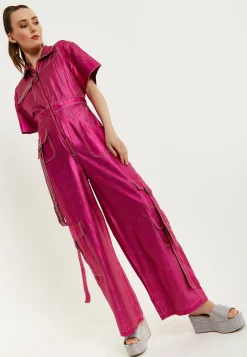 House Of Holland Metallic Utility Jumpsuit In Fuchsia