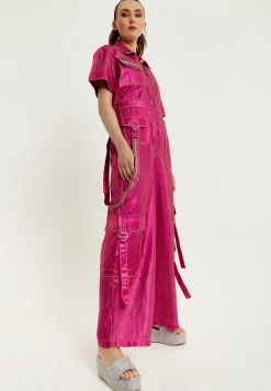 House Of Holland Metallic Utility Jumpsuit In Fuchsia