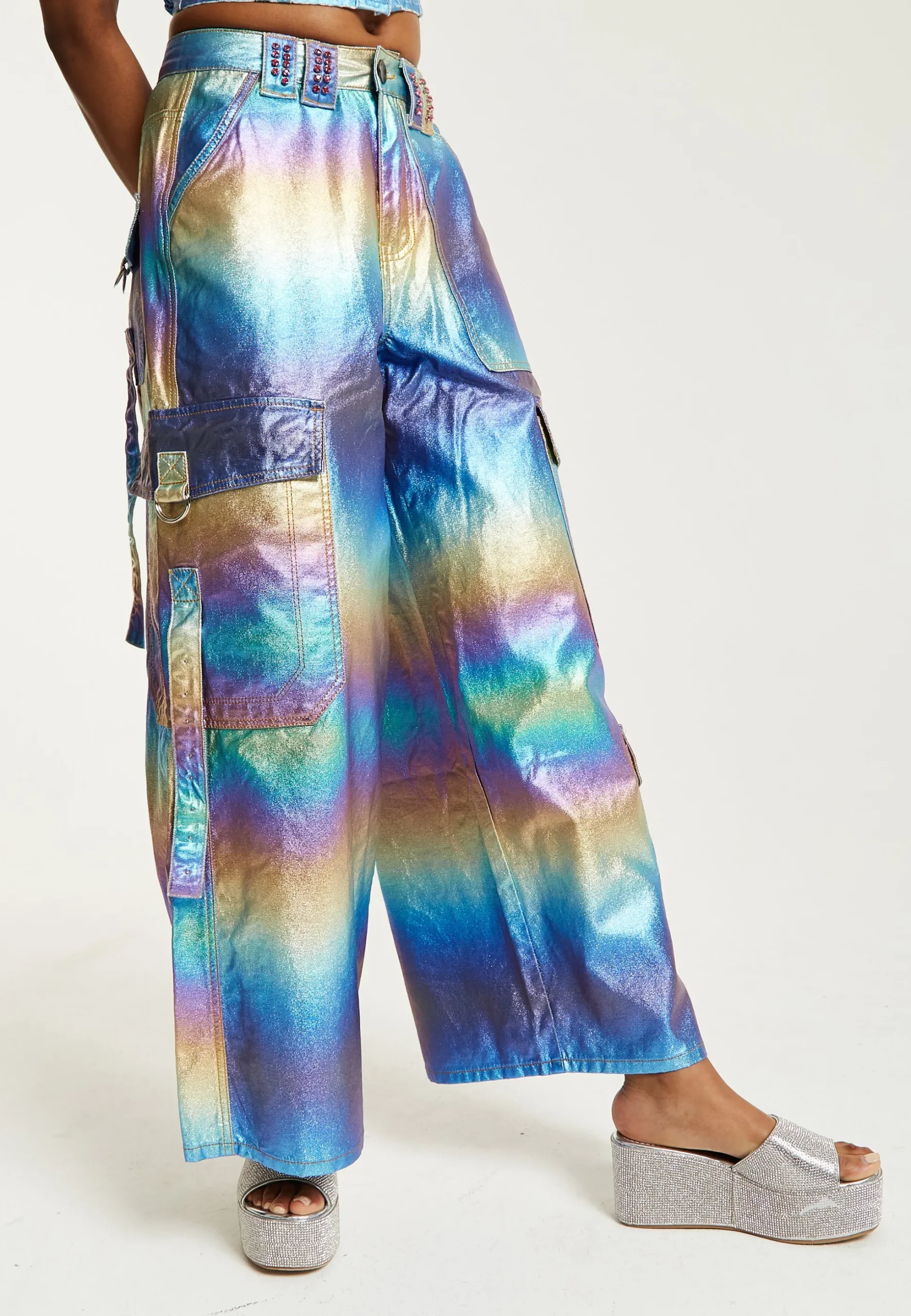 House Of Holland Metallic Rainbow Cargo Trousers