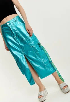 House Of Holland Metallic Blue Midi Skirt