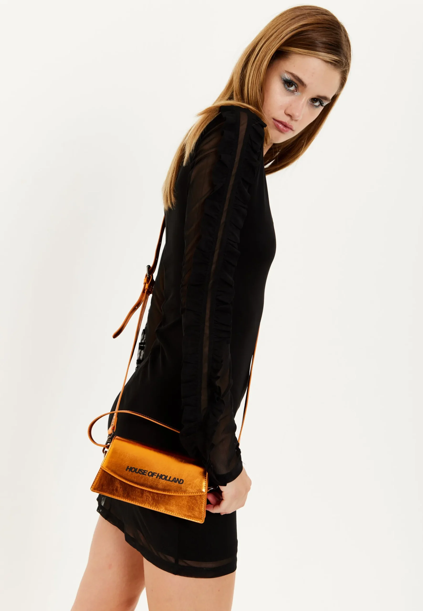 House of Holland Metallic Orange Crossbody Bag