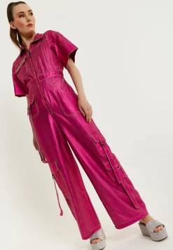 House Of Holland Metallic Utility Jumpsuit In Fuchsia