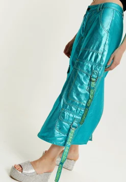 House Of Holland Metallic Blue Midi Skirt