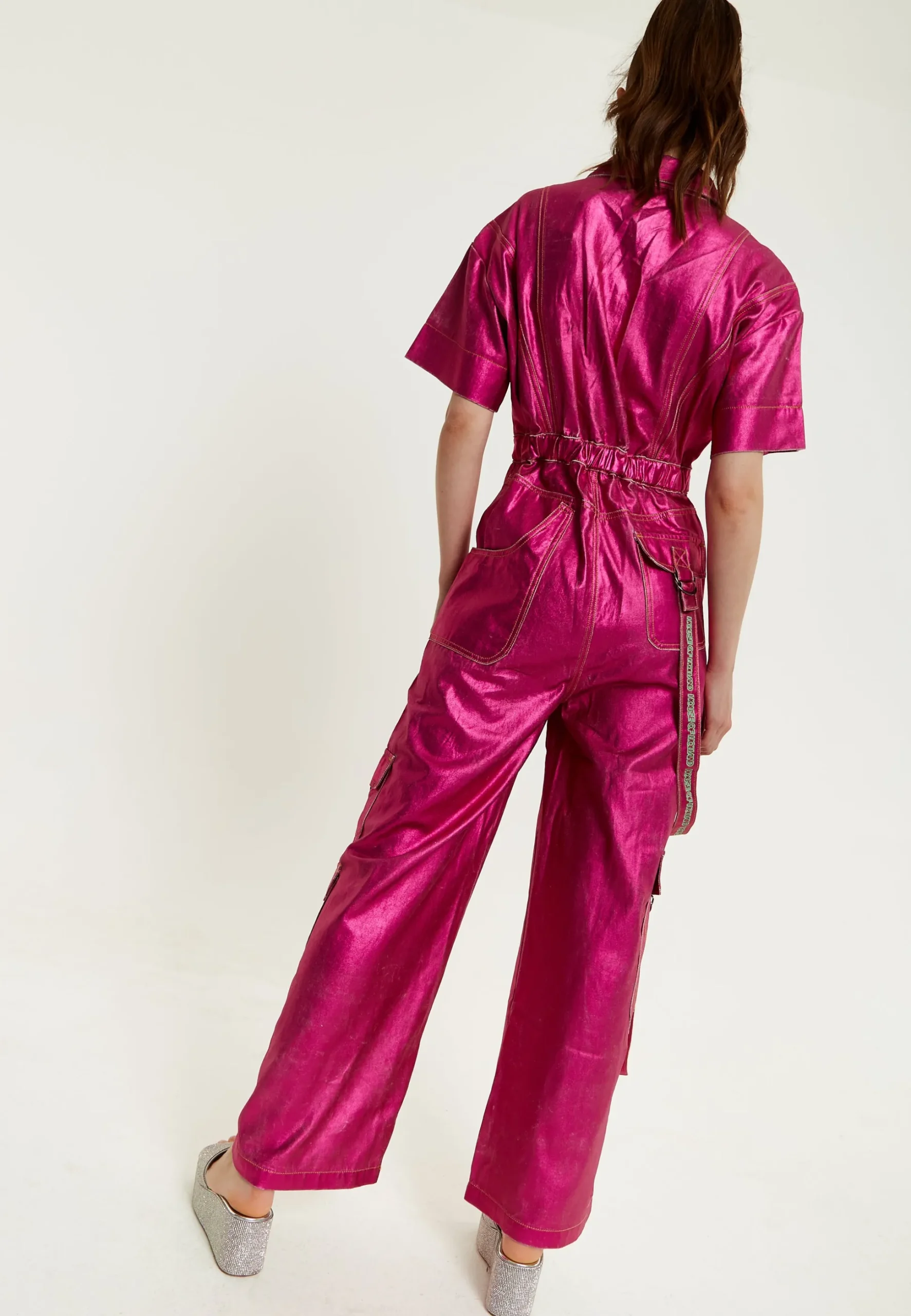 House Of Holland Metallic Utility Jumpsuit In Fuchsia