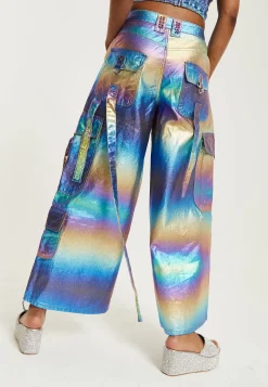 House Of Holland Metallic Rainbow Cargo Trousers