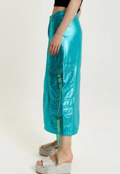 House Of Holland Metallic Blue Midi Skirt