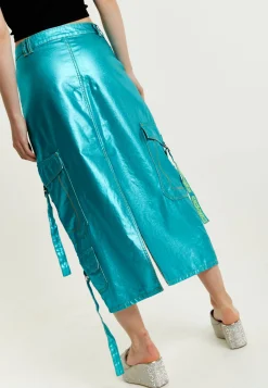 House Of Holland Metallic Blue Midi Skirt