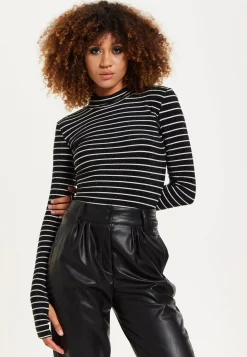 House of Holland Midnight Sparkle Striped Hi Neck Lurex Top