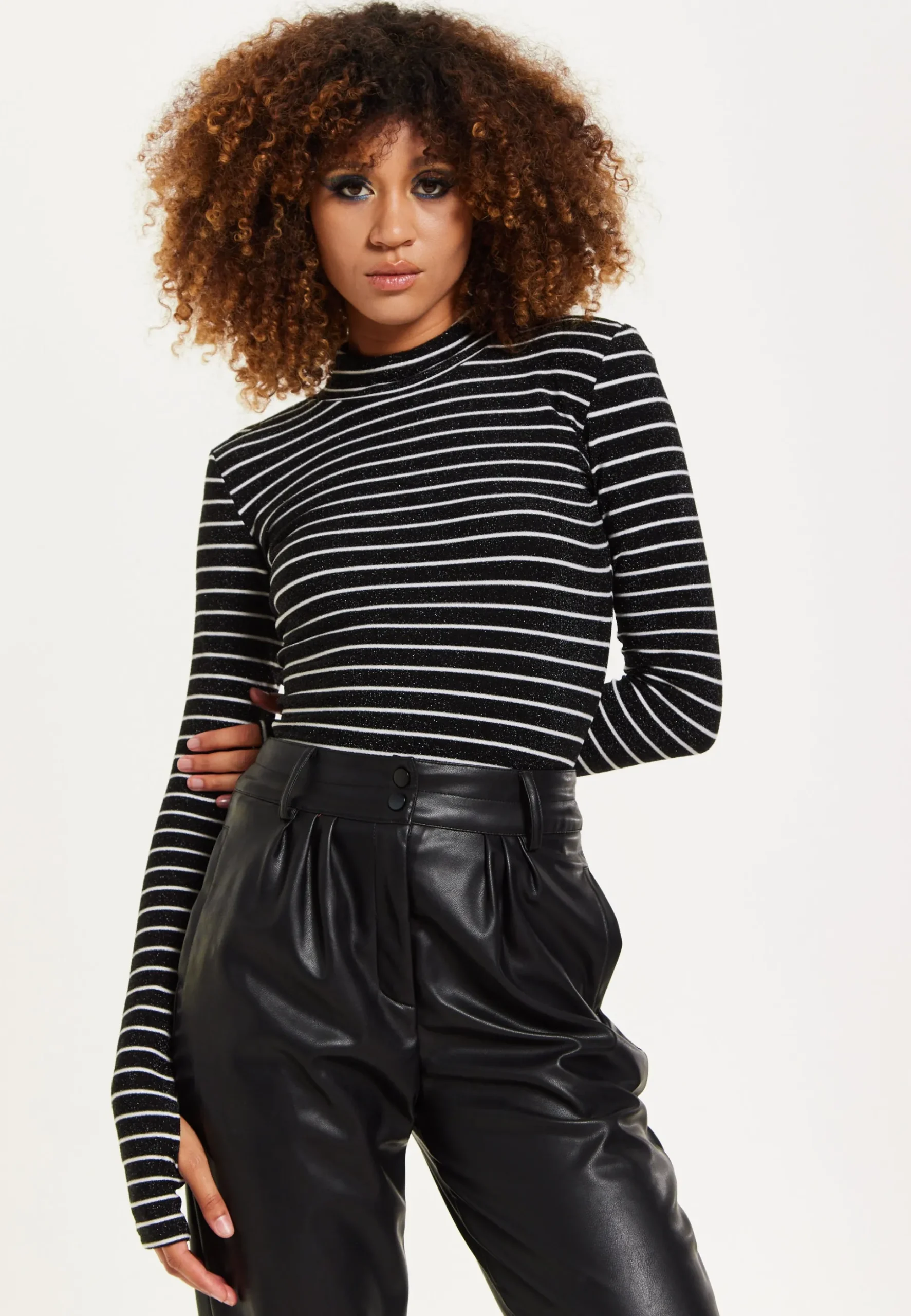House of Holland Midnight Sparkle Striped Hi Neck Lurex Top
