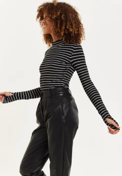 House of Holland Midnight Sparkle Striped Hi Neck Lurex Top