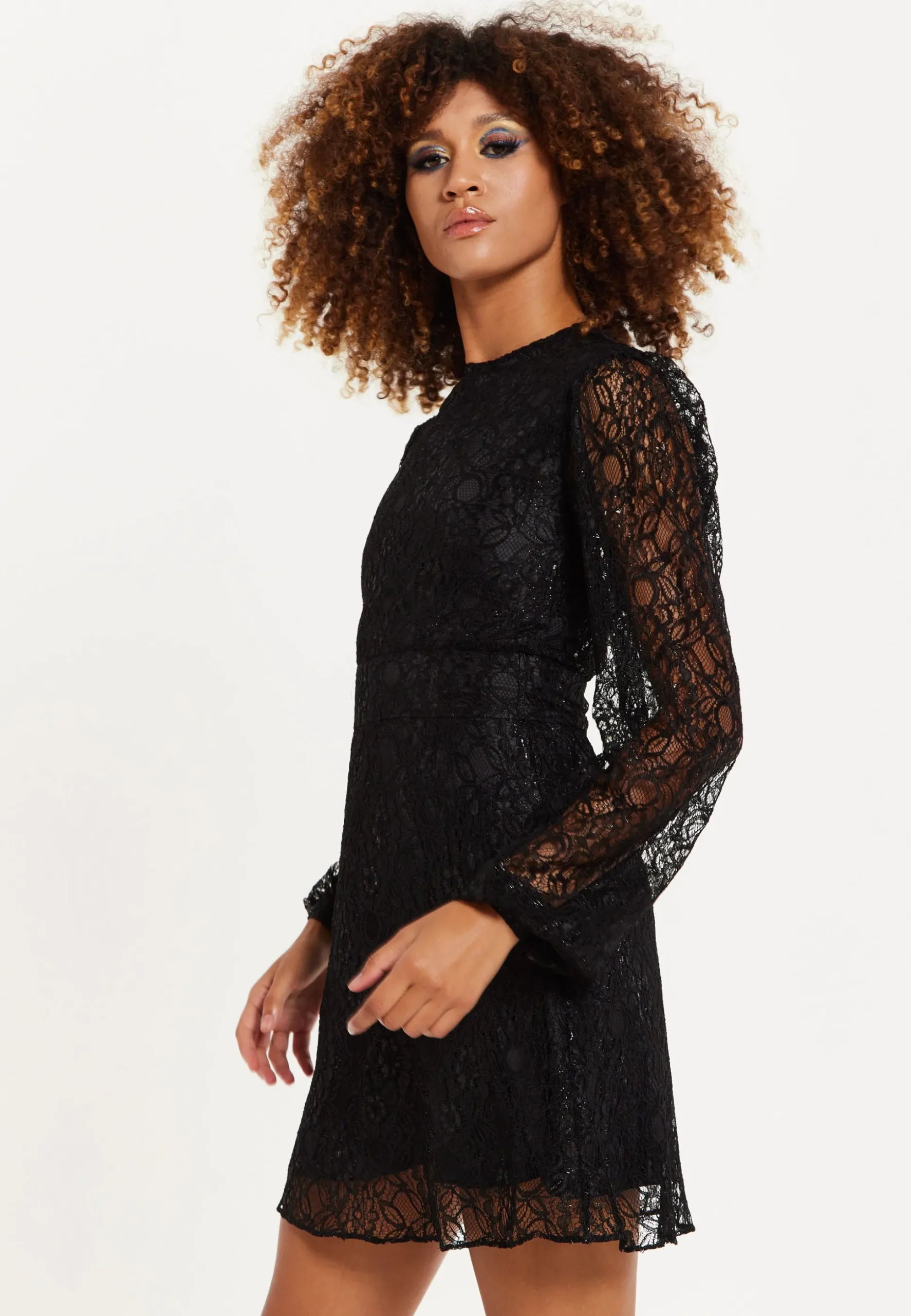 House of Holland Midnight Lace Long-Sleeve Mini Dress
