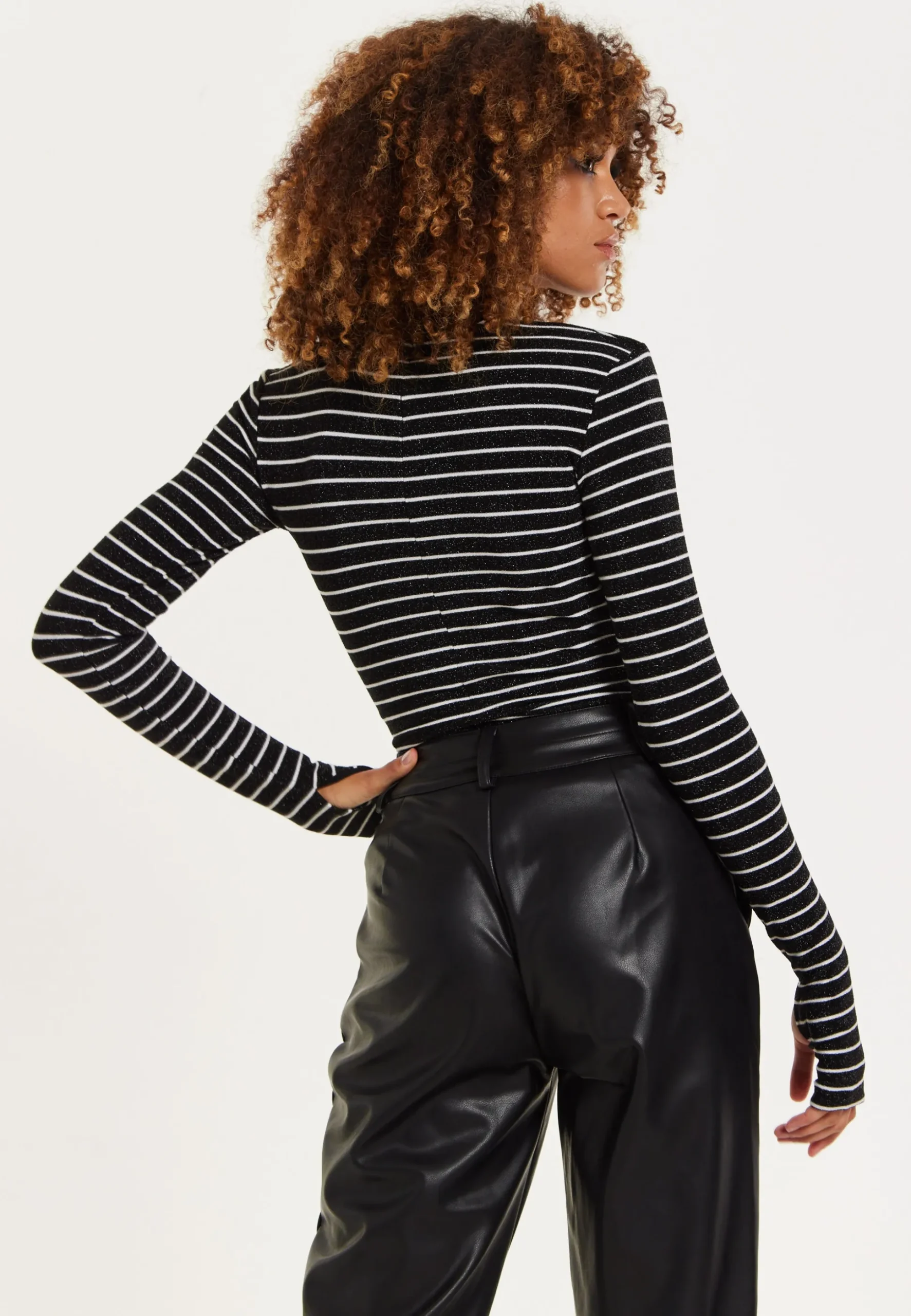 House of Holland Midnight Sparkle Striped Hi Neck Lurex Top