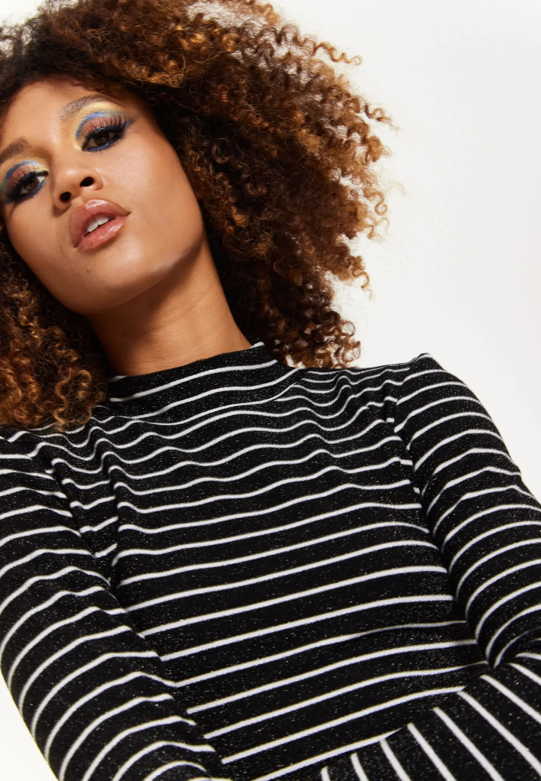 House of Holland Midnight Sparkle Striped Hi Neck Lurex Top