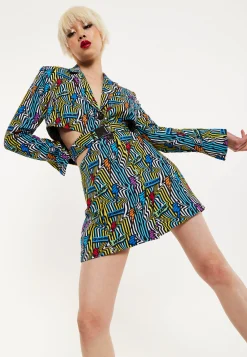 House Of Holland Mini Jacket Dress Lightning Bolt Print With Buckle Fa
