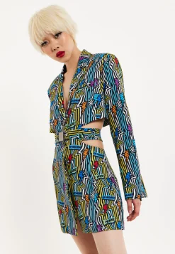 House Of Holland Mini Jacket Dress Lightning Bolt Print With Buckle Fa