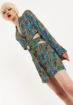 House Of Holland Mini Jacket Dress Lightning Bolt Print With Buckle Fa