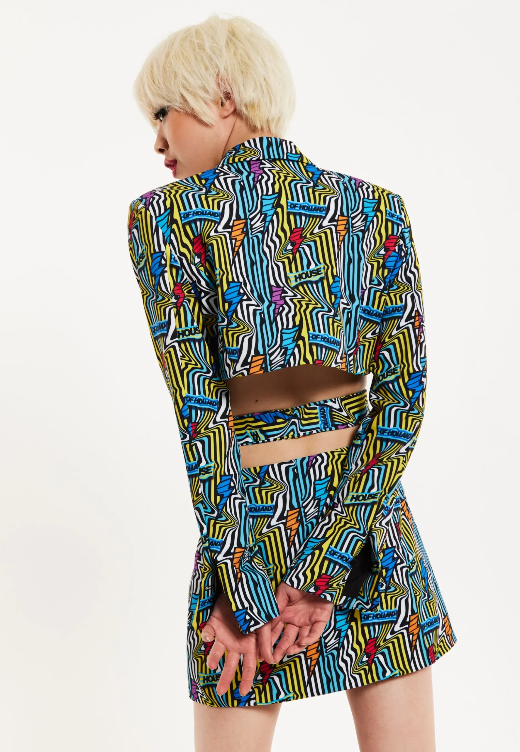 House Of Holland Mini Jacket Dress Lightning Bolt Print With Buckle Fa