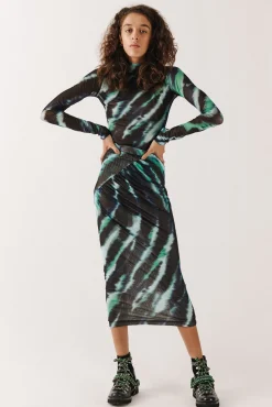 House of Holland Mint Tie Dye Midi Skirt