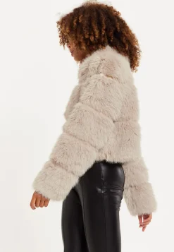 House of Holland Mocha Faux Fur Cropped Jacket
