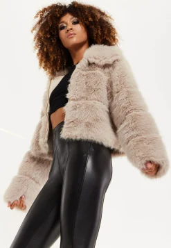 House of Holland Mocha Faux Fur Cropped Jacket
