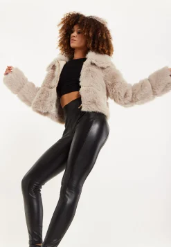 House of Holland Mocha Faux Fur Cropped Jacket