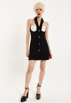 House Of Holland Monochrome Lapel Lock Blazer Dress Black