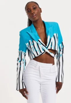 House of Holland Monochrome Stripe Blue Splash Cropped Blazer
