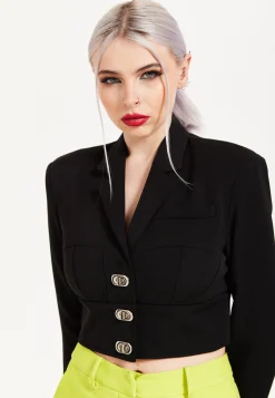 House Of Holland Monochrome Short Lock Jacket Black