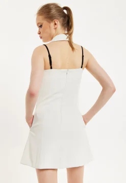 House Of Holland Monochrome Lapel Lock Blazer Dress Off White