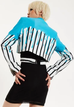 House of Holland Monochrome Stripe Blue Splash Cropped Blazer