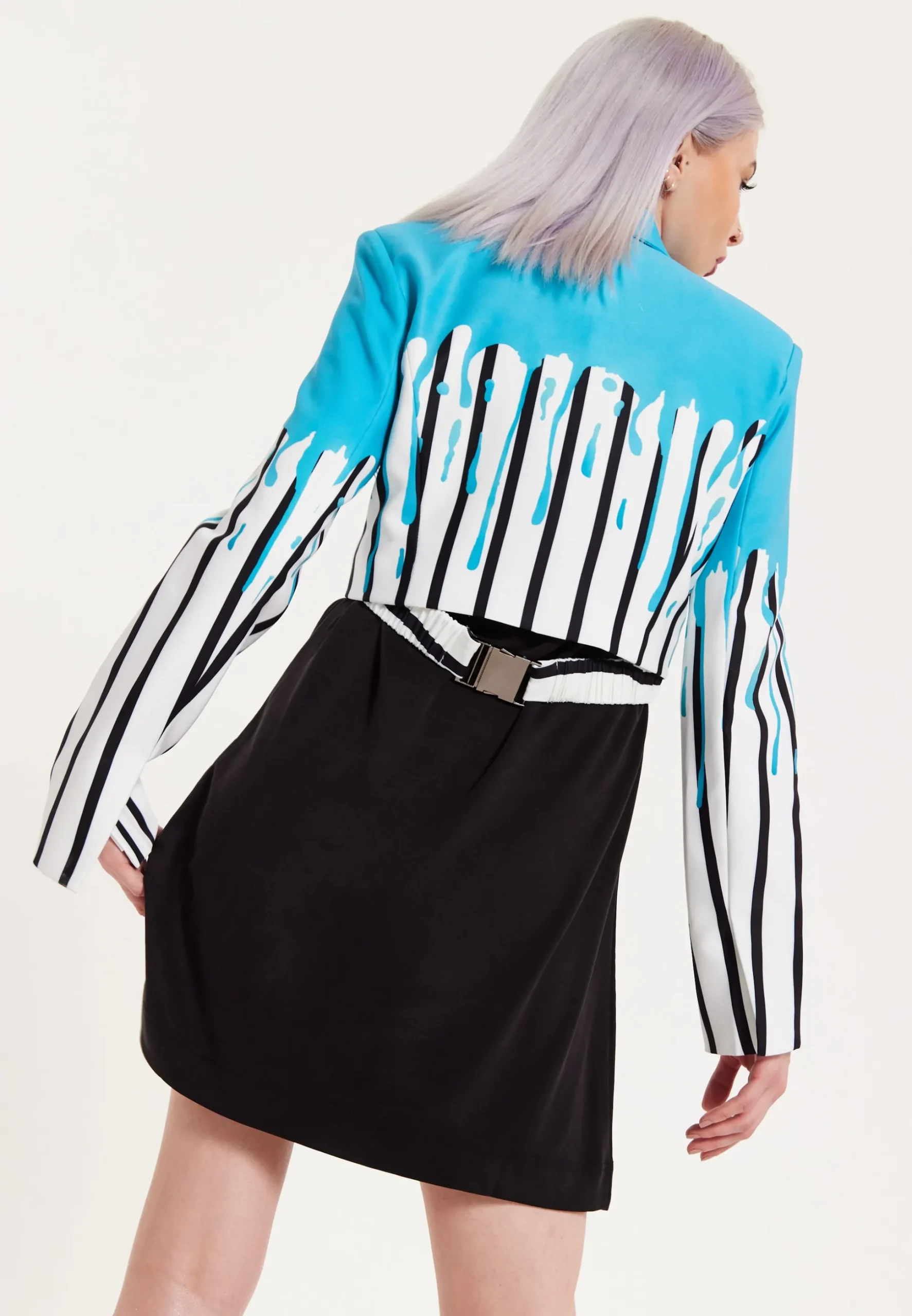 House of Holland Monochrome Stripe Blue Splash Cropped Blazer