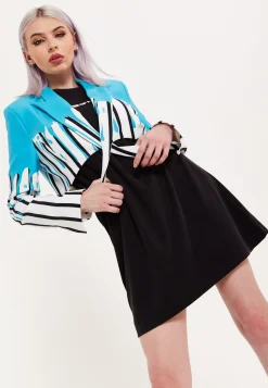 House of Holland Monochrome Stripe Blue Splash Cropped Blazer