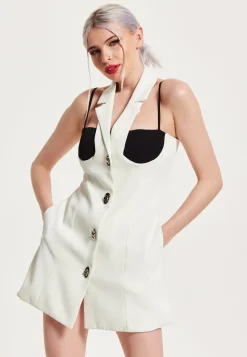 House Of Holland Monochrome Lapel Lock Blazer Dress Off White