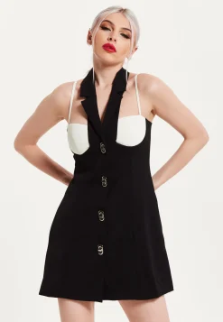 House Of Holland Monochrome Lapel Lock Blazer Dress Black
