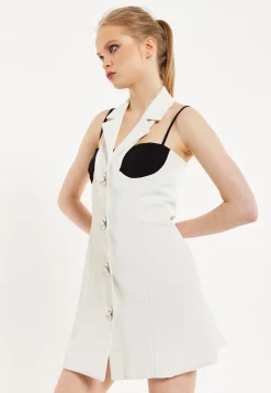 House Of Holland Monochrome Lapel Lock Blazer Dress Off White
