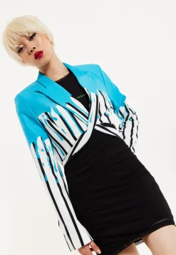 House of Holland Monochrome Stripe Blue Splash Cropped Blazer