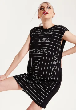 House of Holland Monogram Maze Print Power Sleeve Tunic Dress
