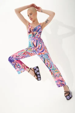 House of Holland Multi Coloured Heart Print Flared Leg Jumpsuit With C
