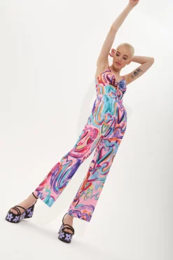 House of Holland Multi Coloured Heart Print Flared Leg Jumpsuit With C