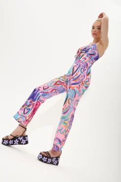 House of Holland Multi Coloured Heart Print Flared Leg Jumpsuit With C