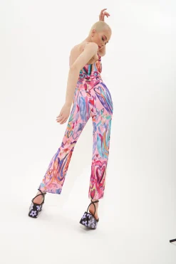 House of Holland Multi Coloured Heart Print Flared Leg Jumpsuit With C