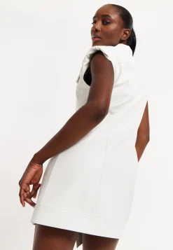 House of Holland Off-White Rocker Faux Leather Twist Button-Down Dress