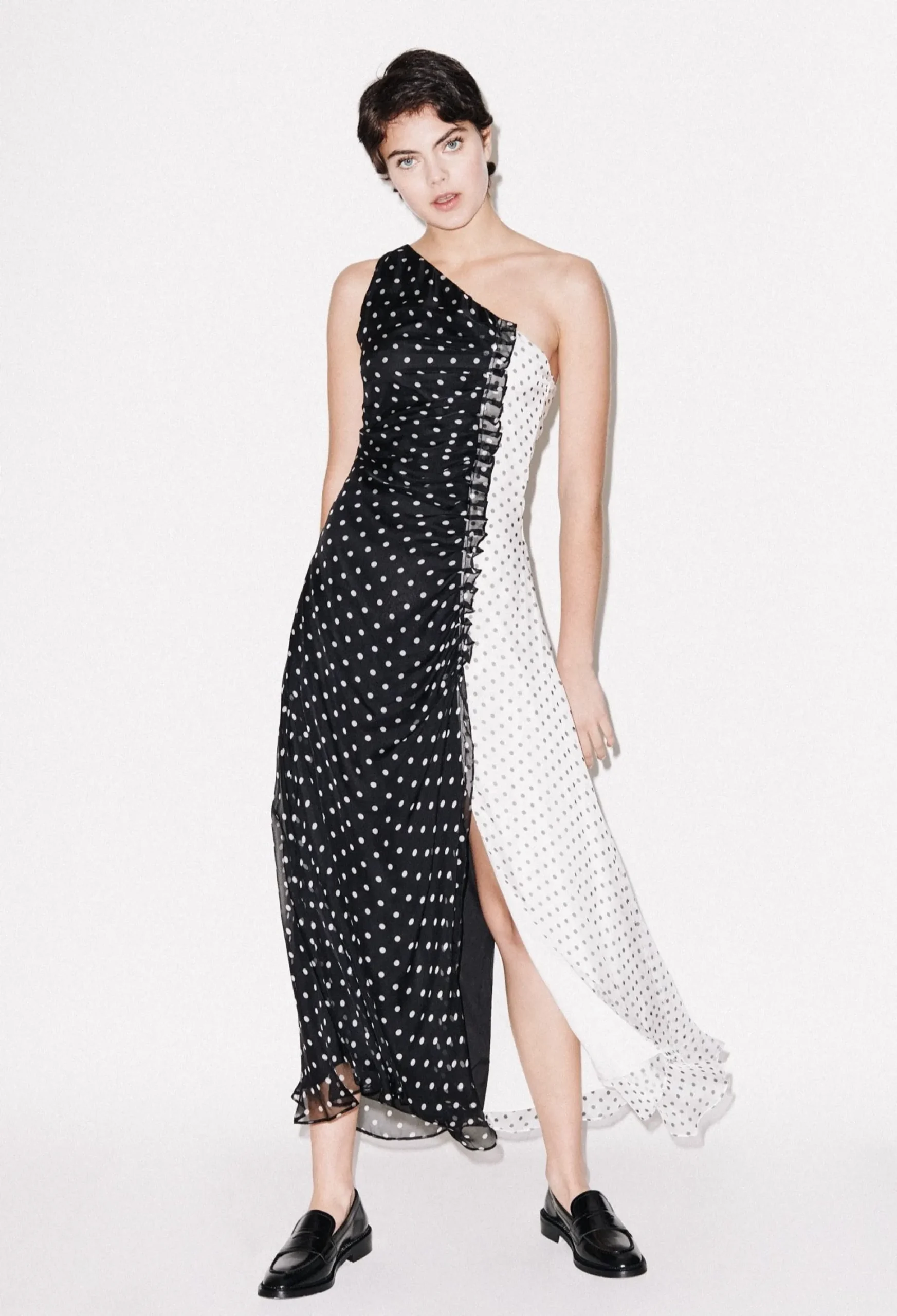 House of Holland One Shoulder Polka Gathered Dress