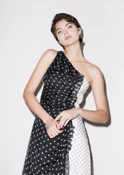 House of Holland One Shoulder Polka Gathered Dress